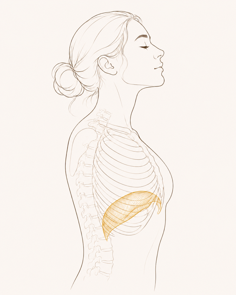 Head balanced over a stacked spine — a clear sense of center