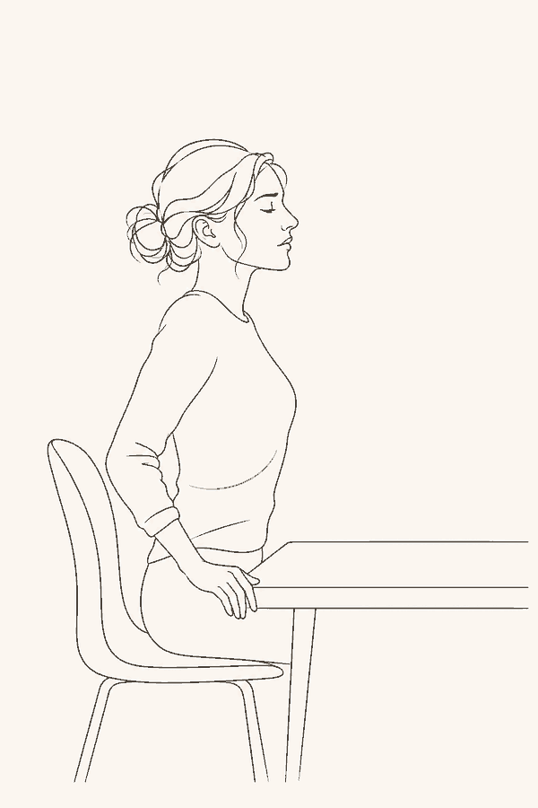 Sitting down at the desk — the cue that already fires, and the exhale bolted onto it