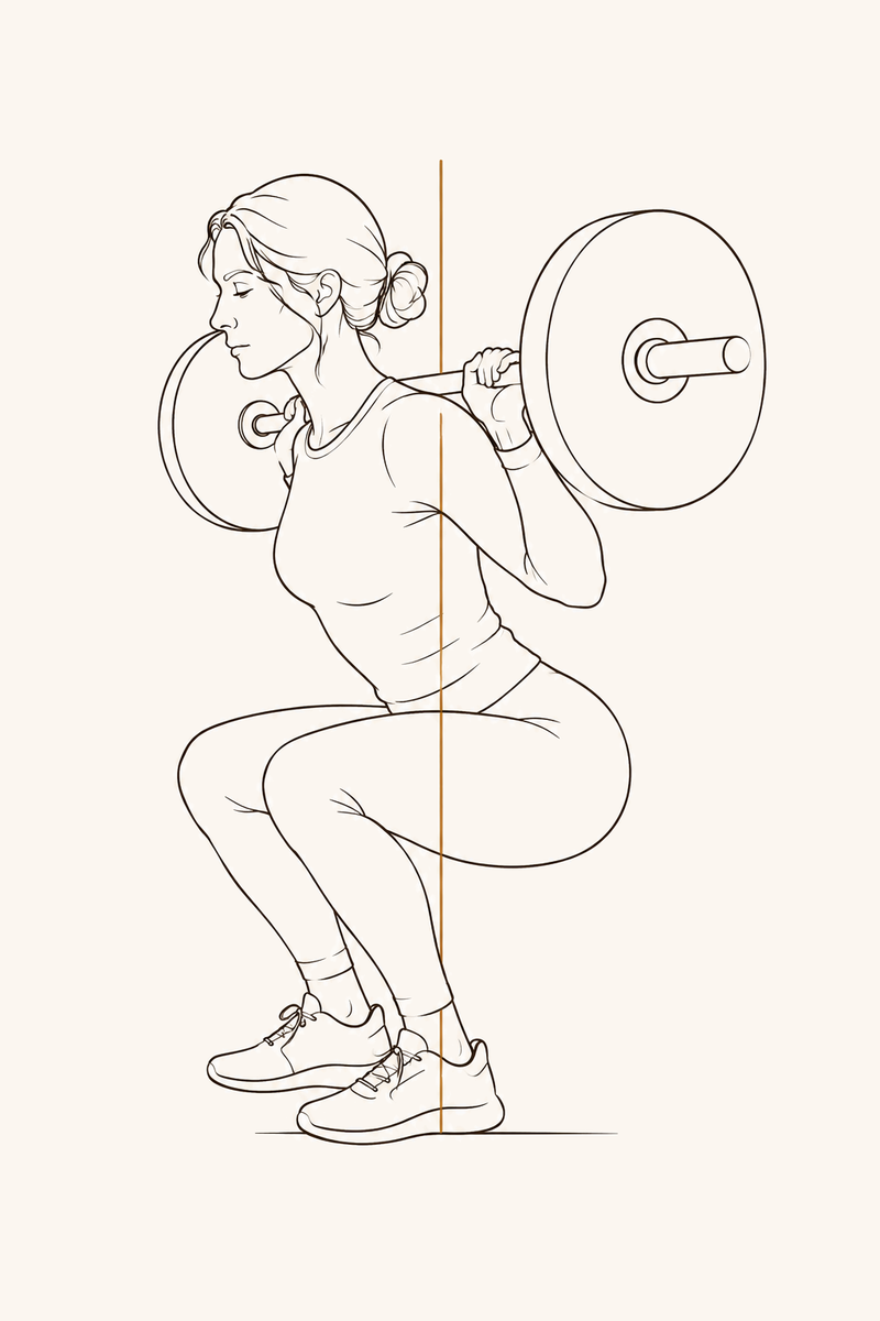 The same lift, the same load — now stacked, the weight passing straight through her to the floor