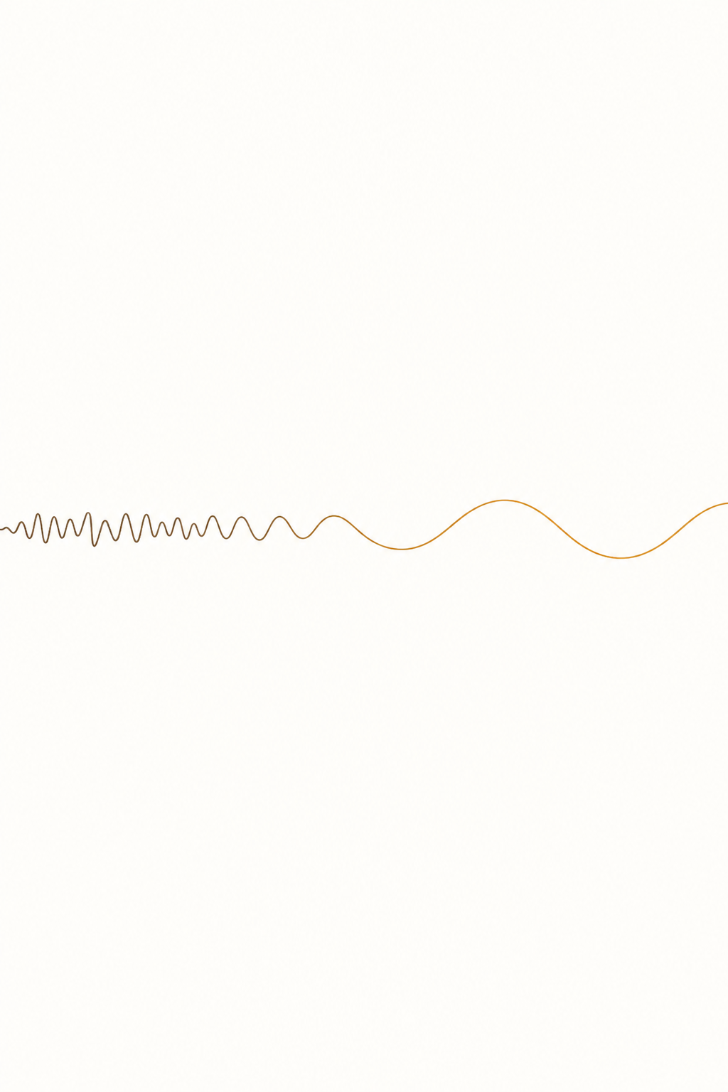 One continuous line that starts busy and tight, then downshifts smoothly into slow, wide, open waves
