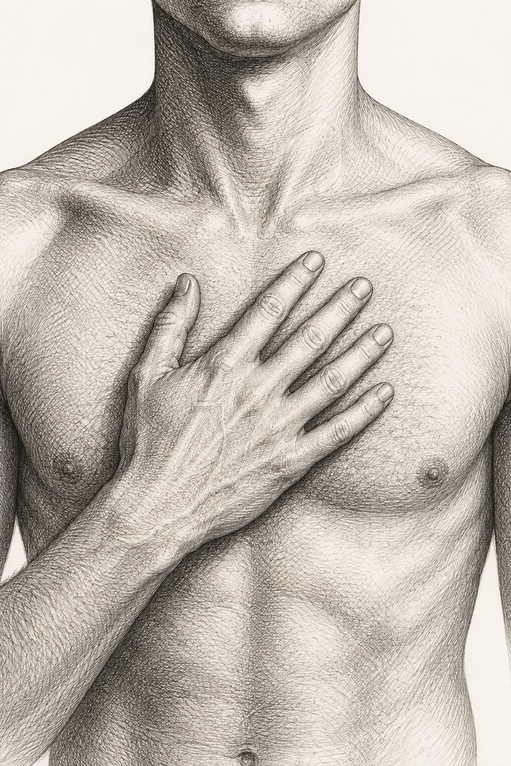 A person’s hand resting on their own chest — interoception, the sense most people have never heard of
