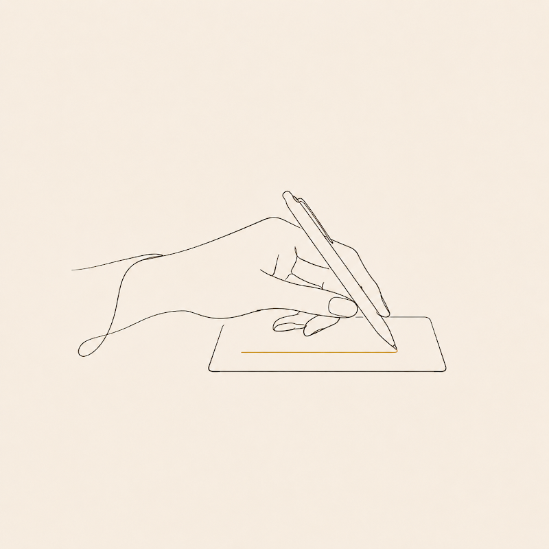 A hand holding a pen writing on a small notepad, representing clinical assessment and documentation